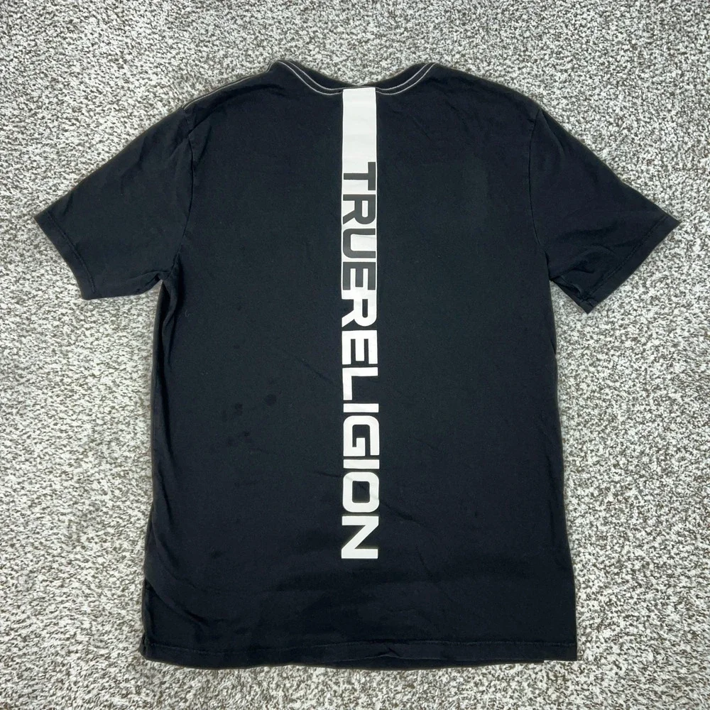 True Religion Shirt Mens Large Black Vertical Back Logo Graphic‎ Tee T Top